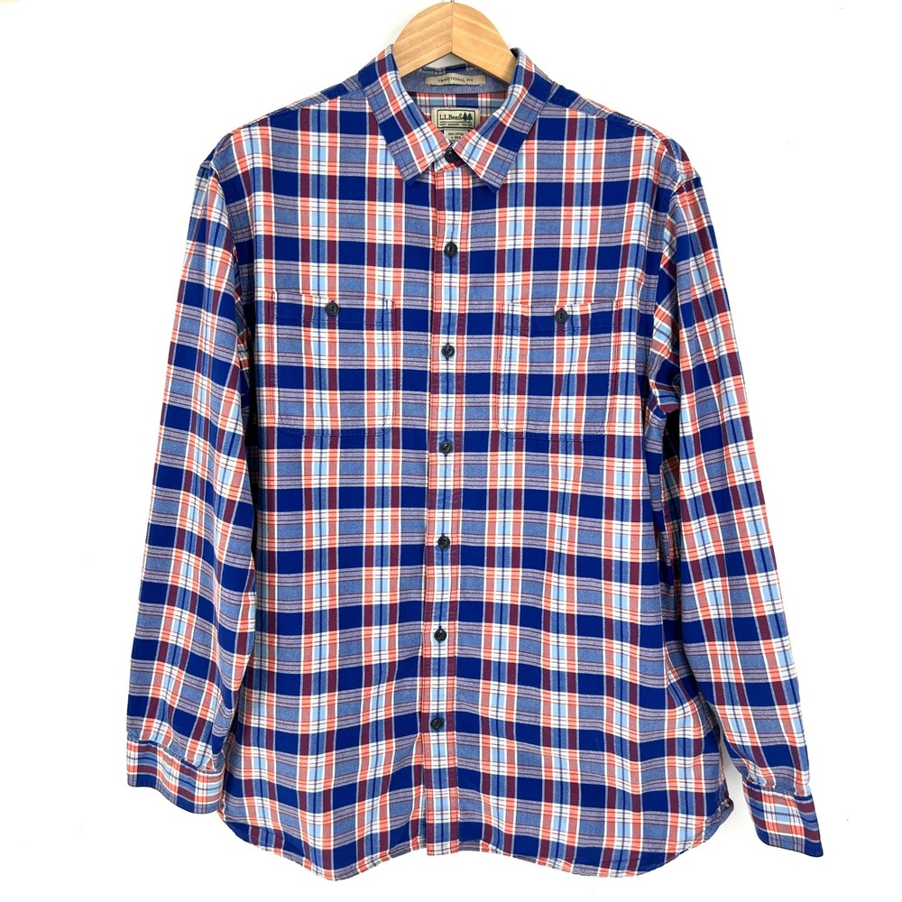 L.L.Bean Mens Traditional Fit Plaid Flannel Long Sleeve Button Up Shirt L REG
